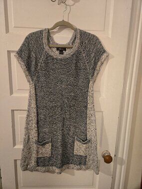 Style & Co. Blue & White Marled Knit Short Sleeve Tunic Dress - Size L